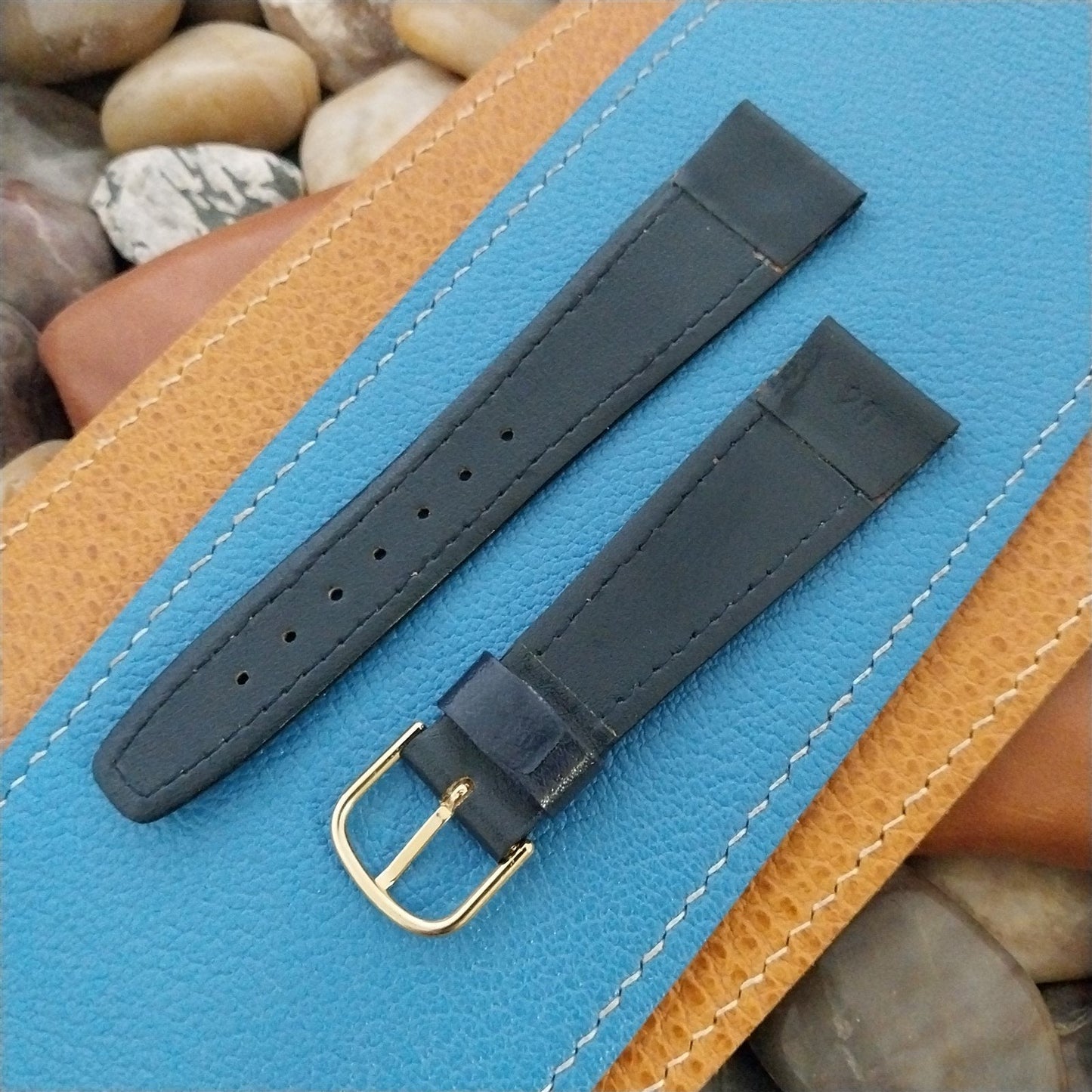 20mm Hirsch Blue Leather Tapered 20/16 nos Unused Vintage Watch Band