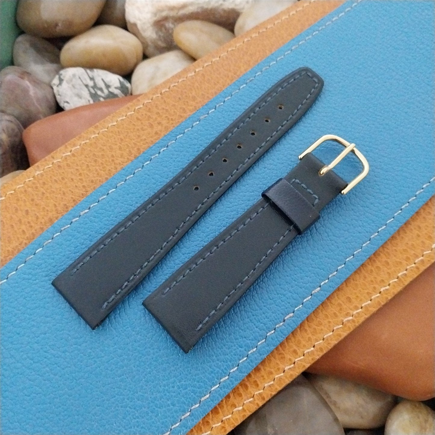 20mm Hirsch Blue Leather Tapered 20/16 nos Unused Vintage Watch Band