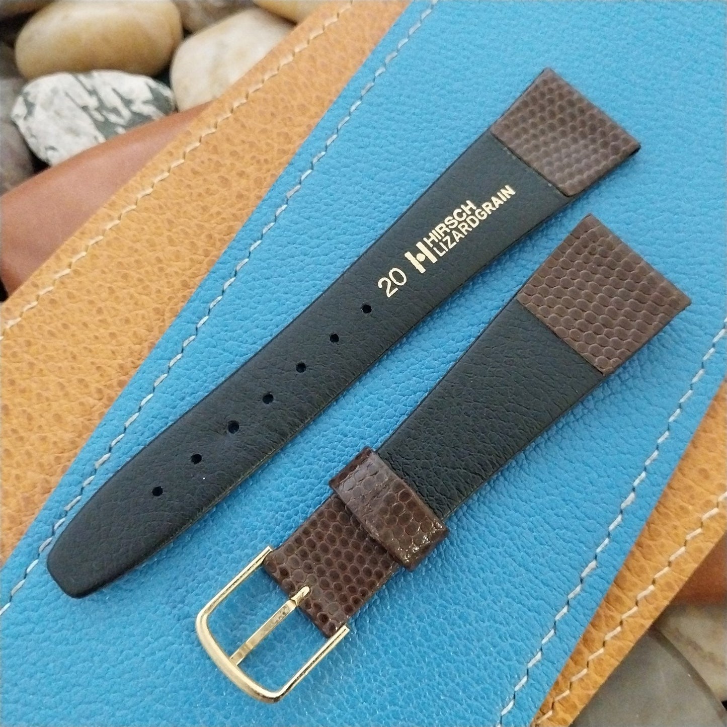 20mm Hirsch Brown Lizard-Grain Leather Classic Tapered Unused Watch Band