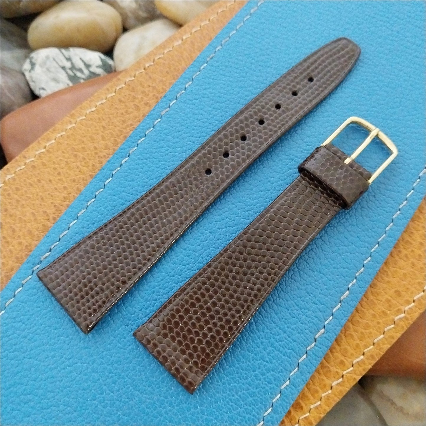 20mm Hirsch Brown Lizard-Grain Leather Classic Tapered Unused Watch Band