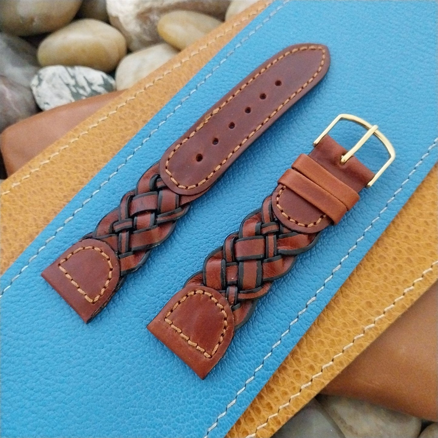 20mm Hirsch Braided Brown Leather nos Unused Vintage Watch Band