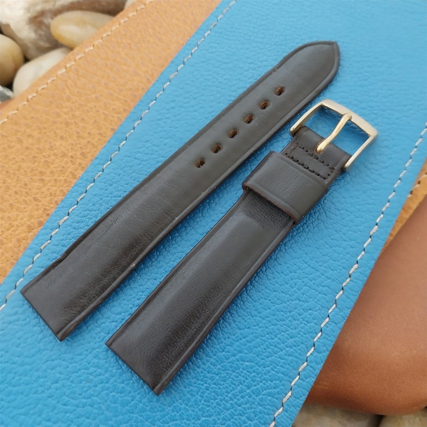 1960s Vintage 17.2mm Gemex USA Classic Tapered Brown Leather Unused Watch Band