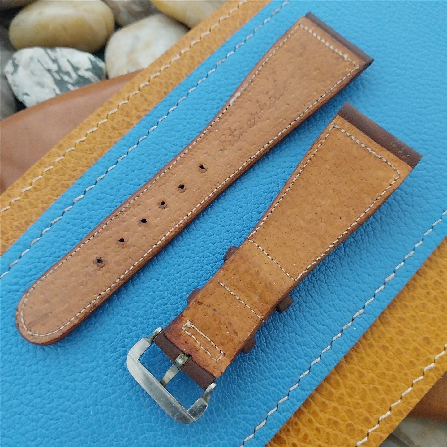 Vintage 22mm Unpadded Pigskin Lined Steerhide Classic 1940s Tapered Watch Band