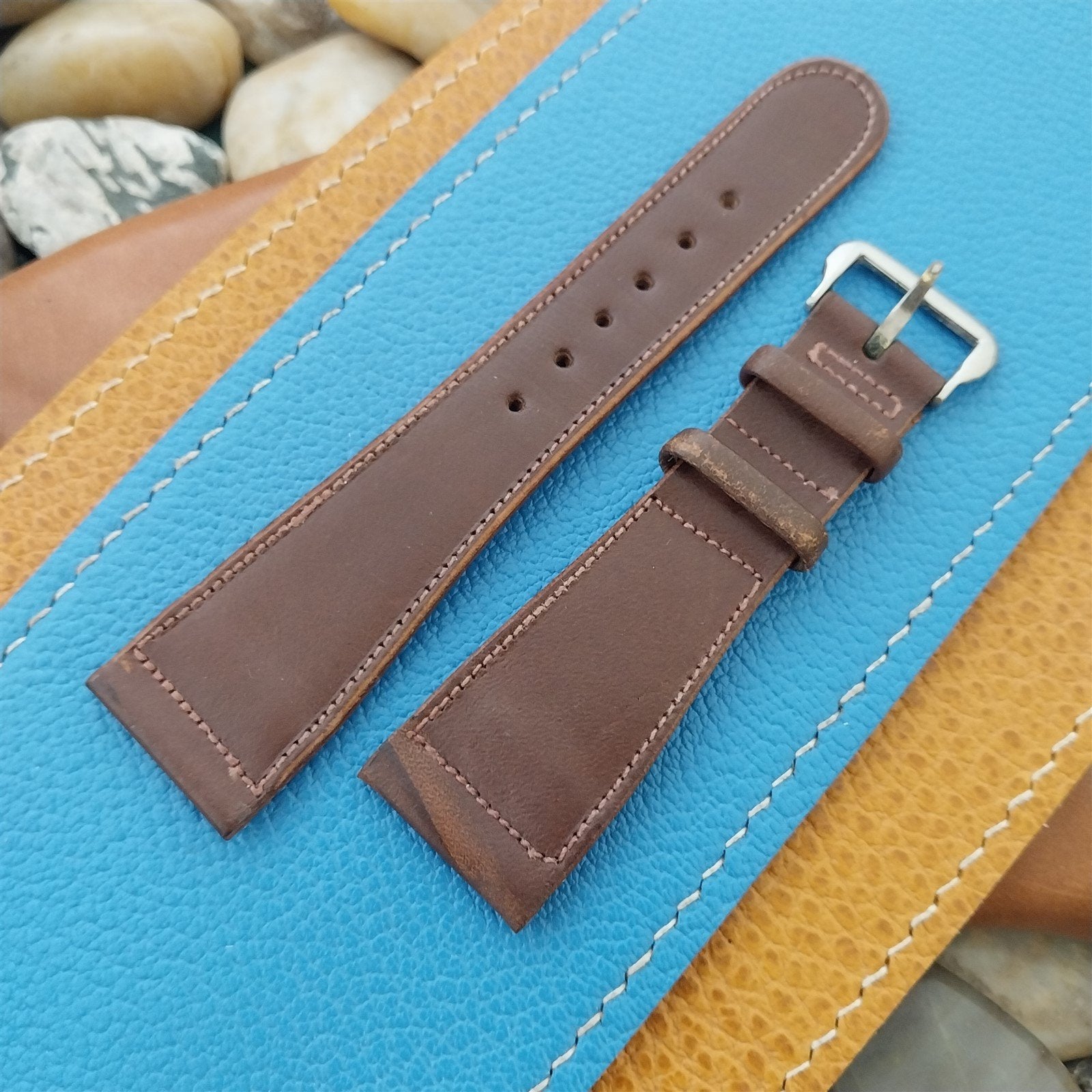 Vintage 22mm Unpadded Pigskin Lined Steerhide Classic 1940s Tapered Watch Band