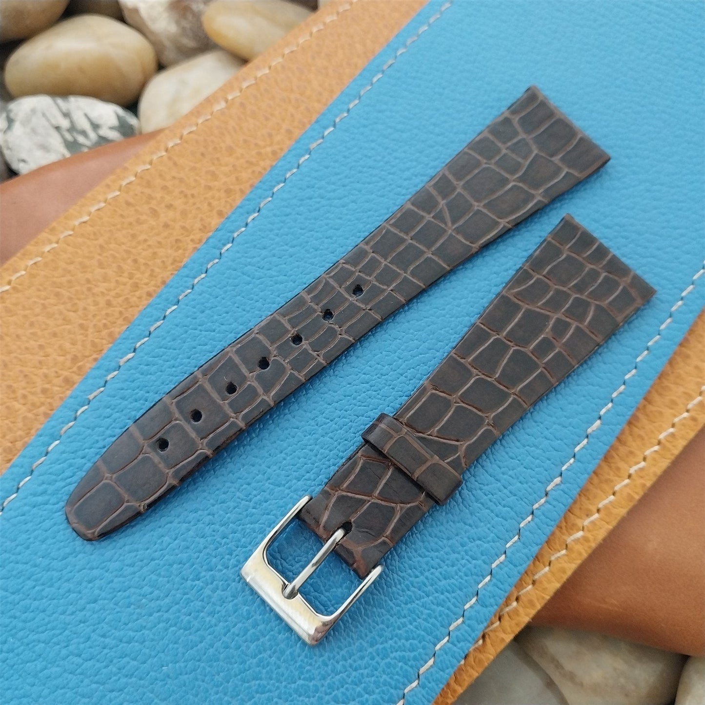 20mm Hirsch Brown Simulated Croc Leather Unused Tapered 20/16 Watch Band