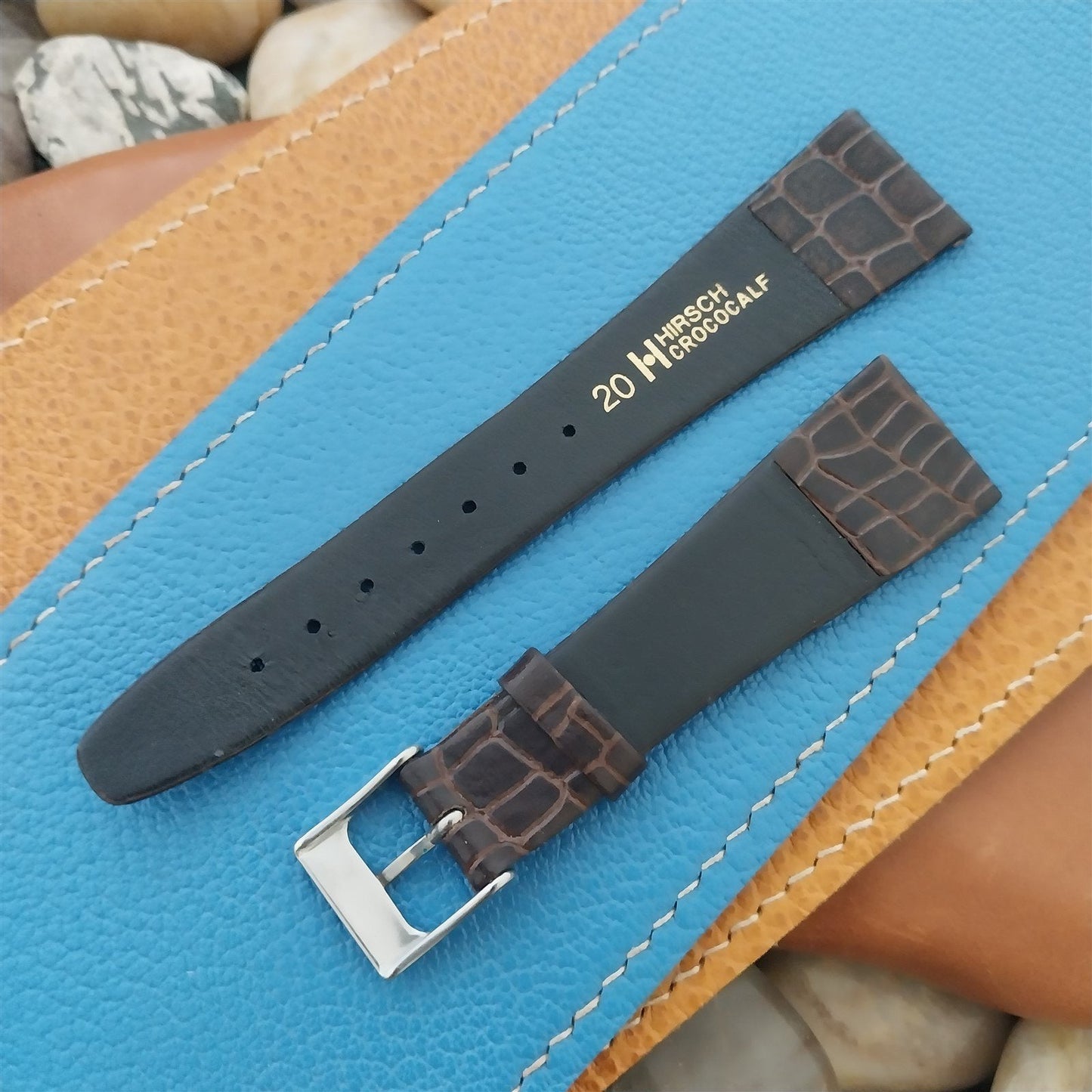 20mm Hirsch Brown Simulated Croc Leather Unused Tapered 20/16 Watch Band