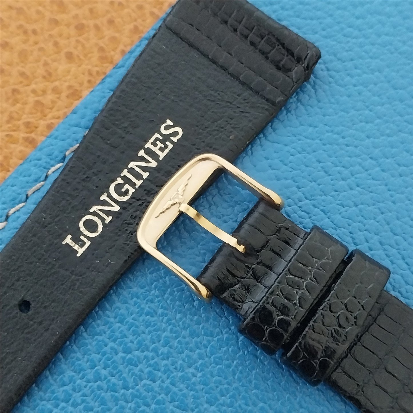 21mm Vintage Longines Lizard & Gold Tone Logo Buckle Unused Classic Watch Band