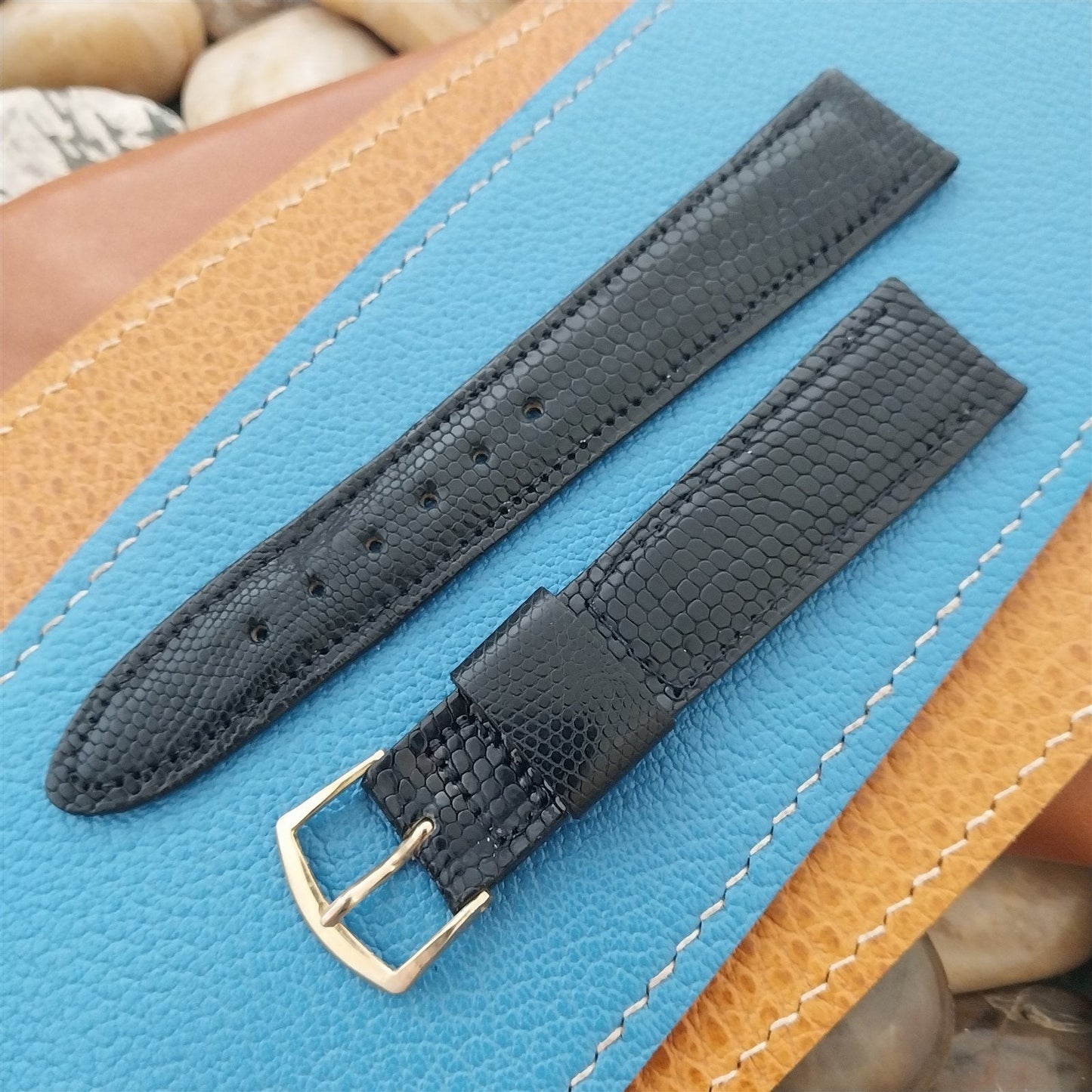 Vintage 19mm Mormac Black Lizard Tapered Single-Keeper Unused 1960s Watch Band