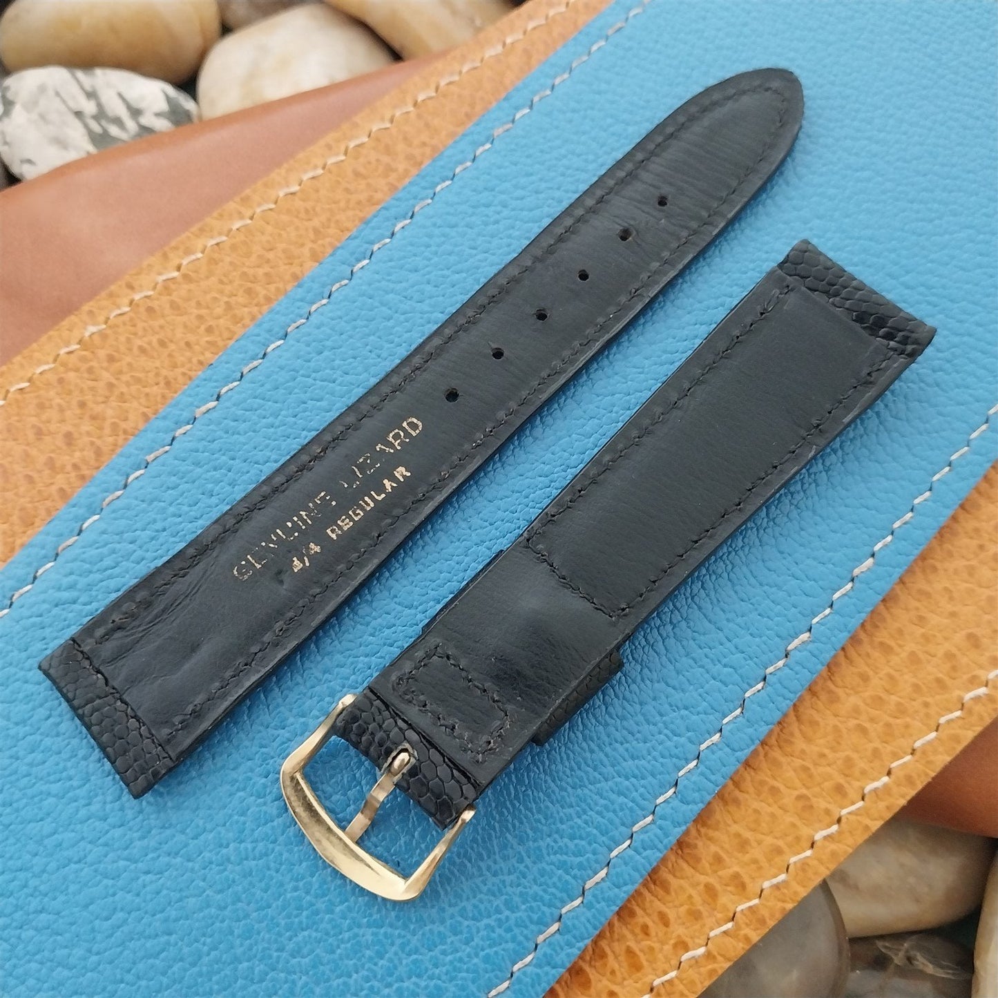 Vintage 19mm Mormac Black Lizard Tapered Single-Keeper Unused 1960s Watch Band