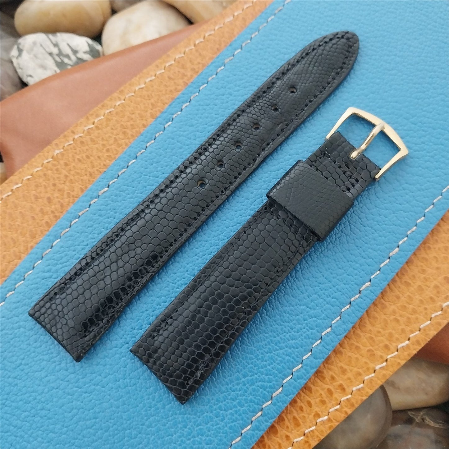 Vintage 19mm Mormac Black Lizard Tapered Single-Keeper Unused 1960s Watch Band