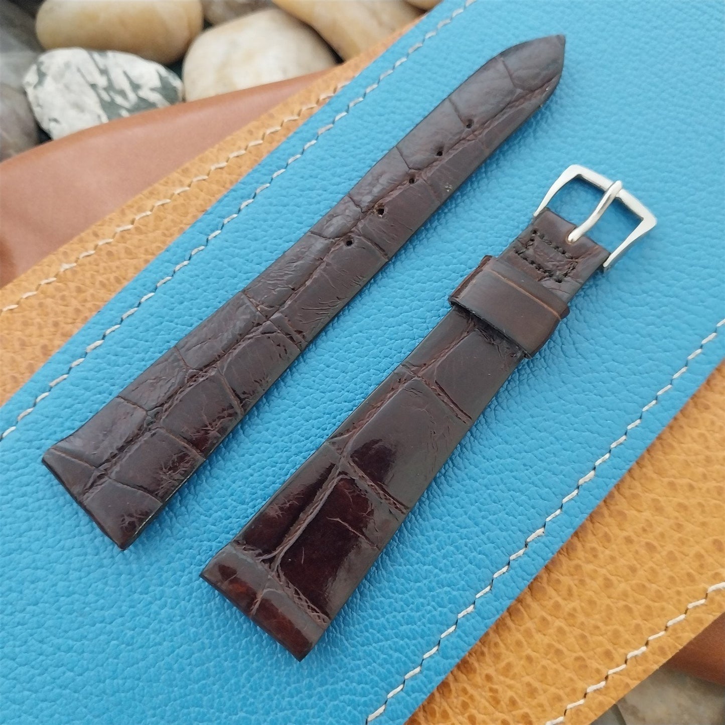 Vintage 1960s 3/4" Tapered 19/13 Brown Crocodile Strap Unused Classic Watch Band