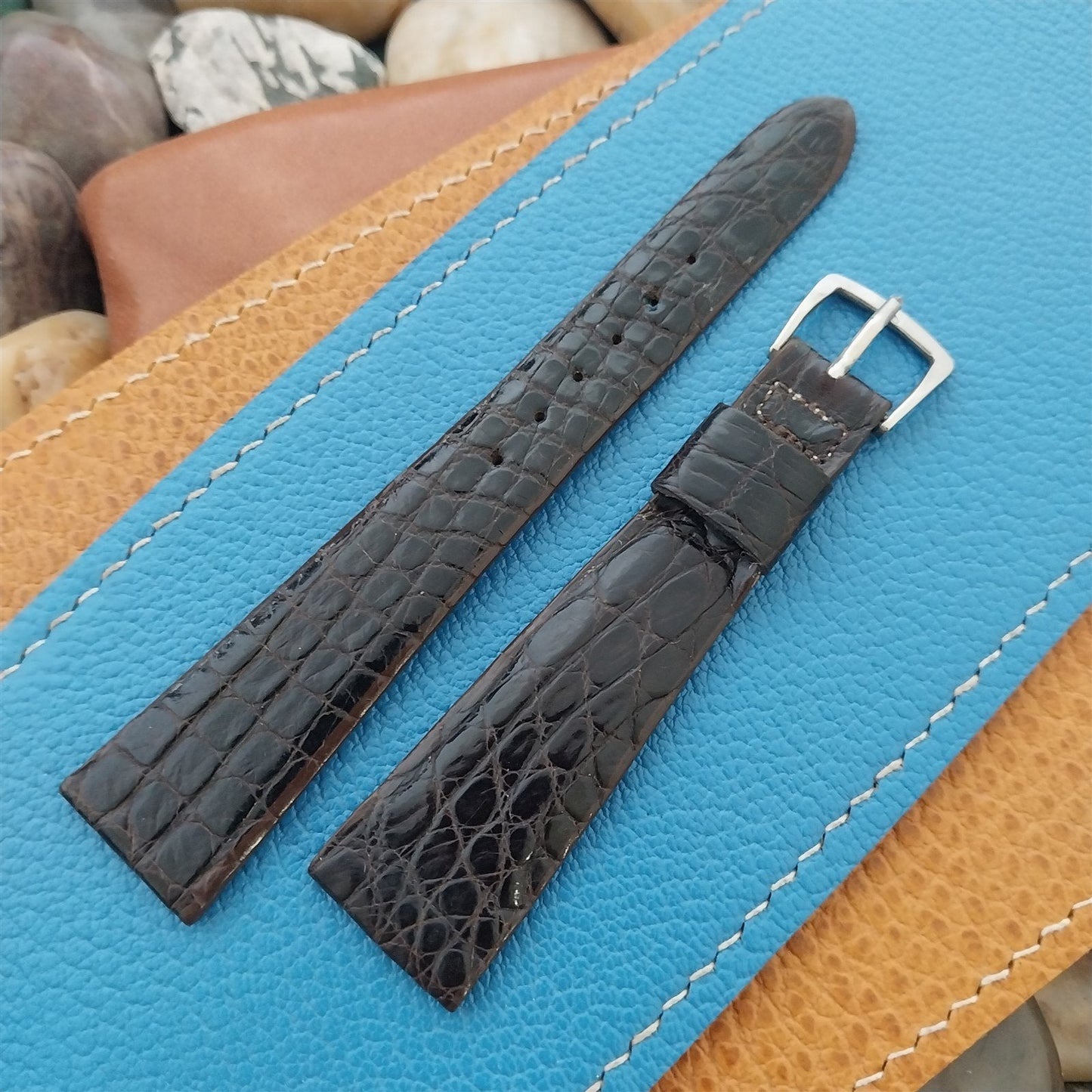 1960s Vintage 3/4" Tapered 19/13 Brown Crocodile Strap Unused Classic Watch Band