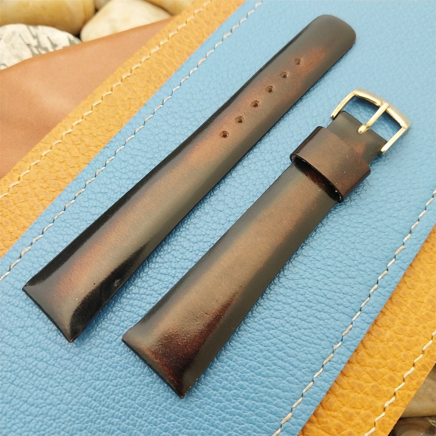 Vintage 18mm Alexander France Antica Brown Fade Leather 1960s Unused Watch Band