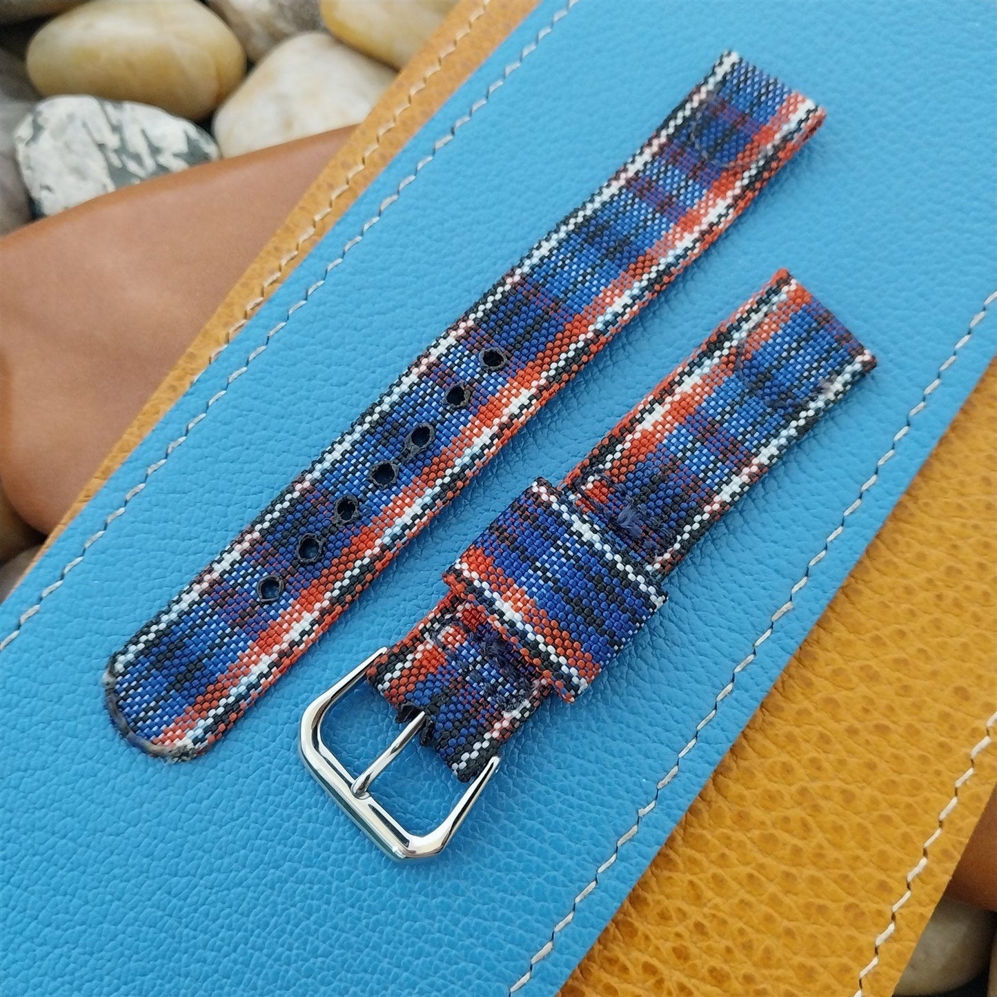 5/8" 16mm Blue & Red Madras Plaid Classic Nylon Unused 1950s Vintage Watch Band