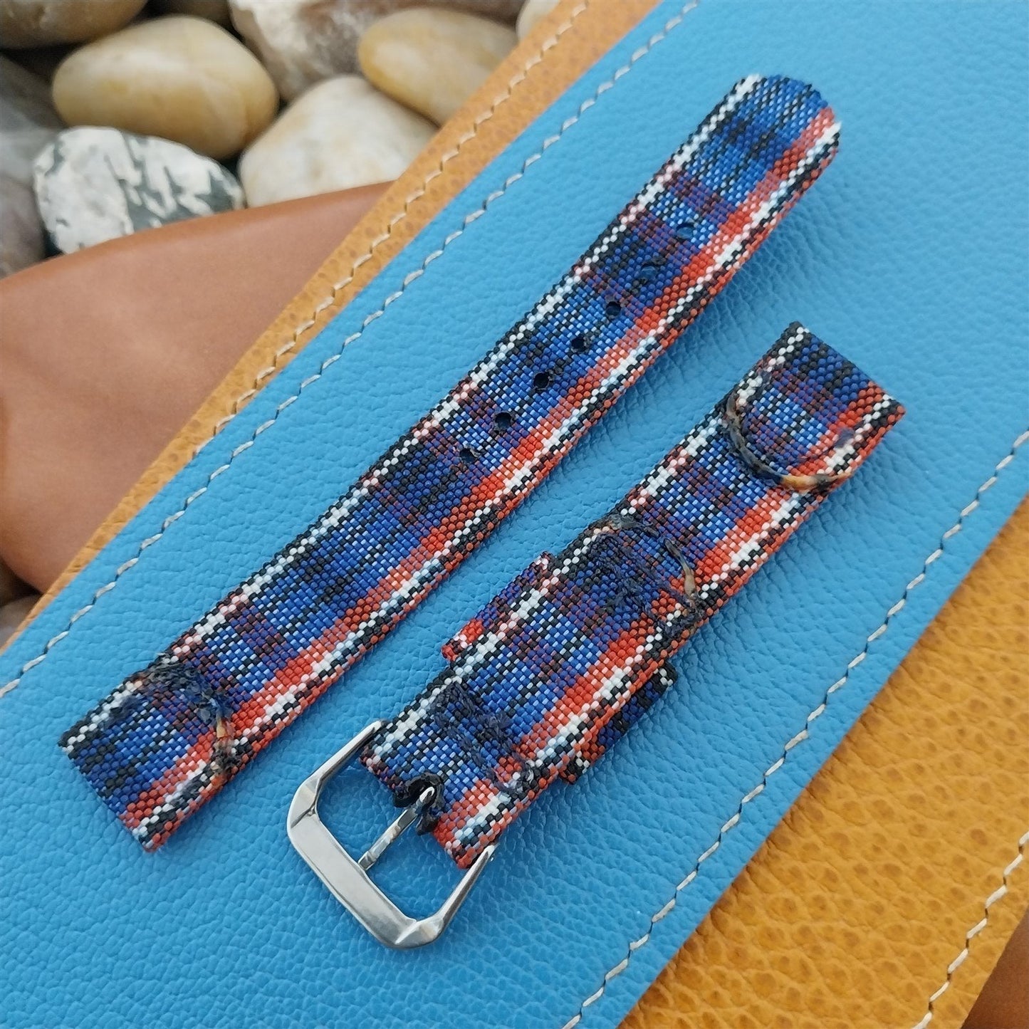 5/8" 16mm Blue & Red Madras Plaid Classic Nylon Unused 1950s Vintage Watch Band