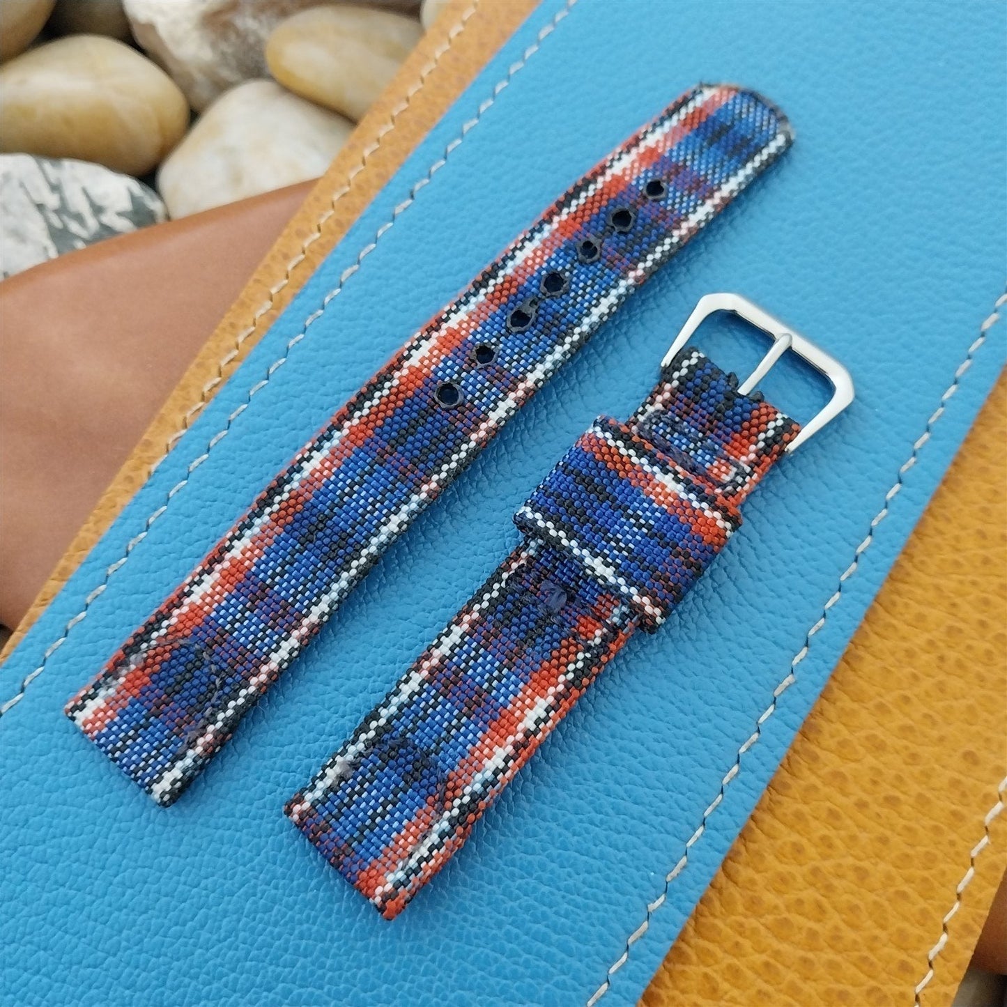 5/8" 16mm Blue & Red Madras Plaid Classic Nylon Unused 1950s Vintage Watch Band