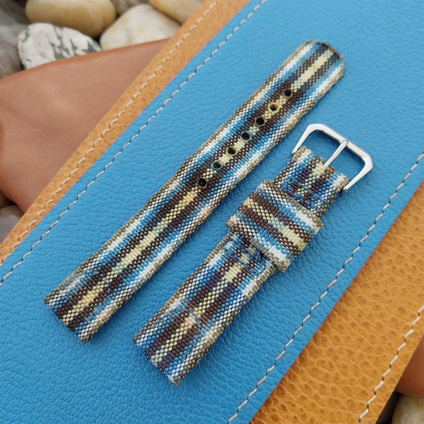 5/8" Blue & Yellow Madras Plaid Tropical Nylon Unused 1950s Vintage Watch Band