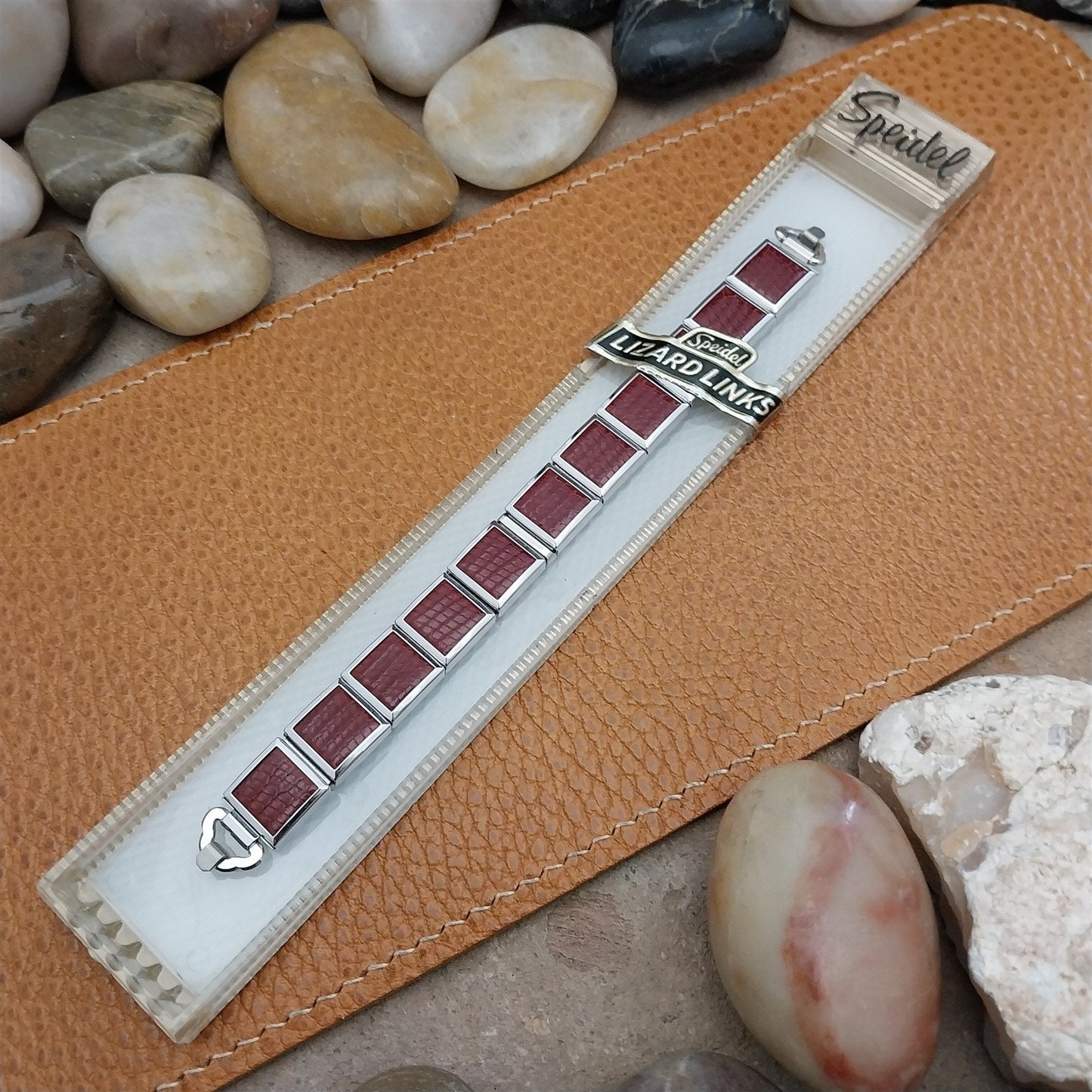 MCM White Gold-Filled & Red Speidel Lizard Links Unused Vintage Watch Band