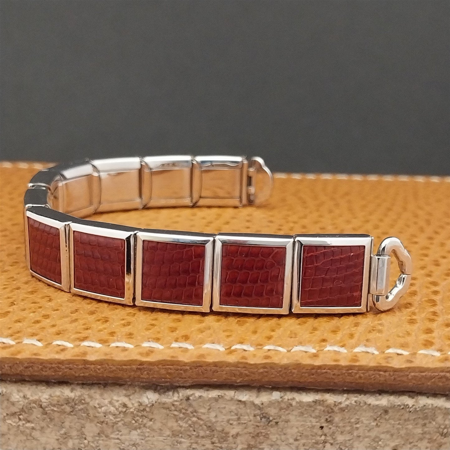 MCM White Gold-Filled & Red Speidel Lizard Links Unused Vintage Watch Band