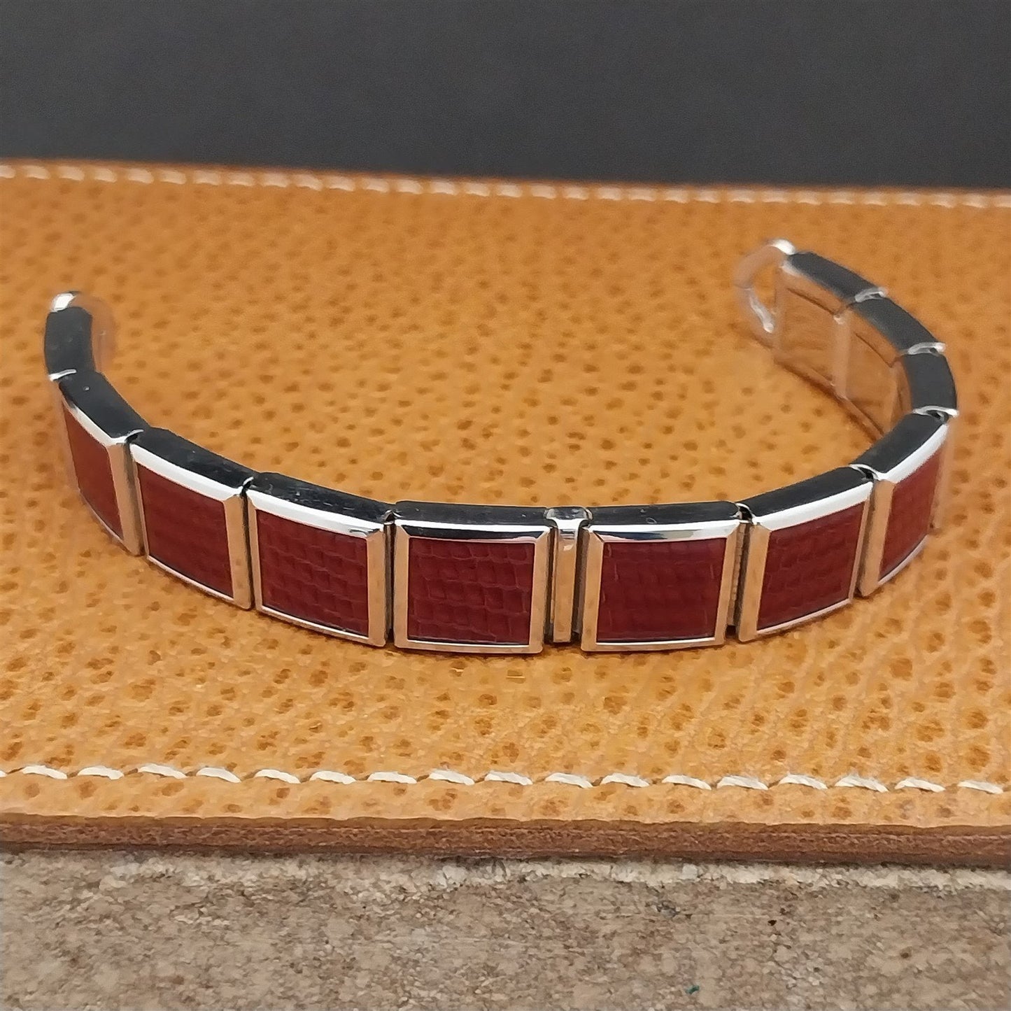 MCM White Gold-Filled & Red Speidel Lizard Links Unused Vintage Watch Band