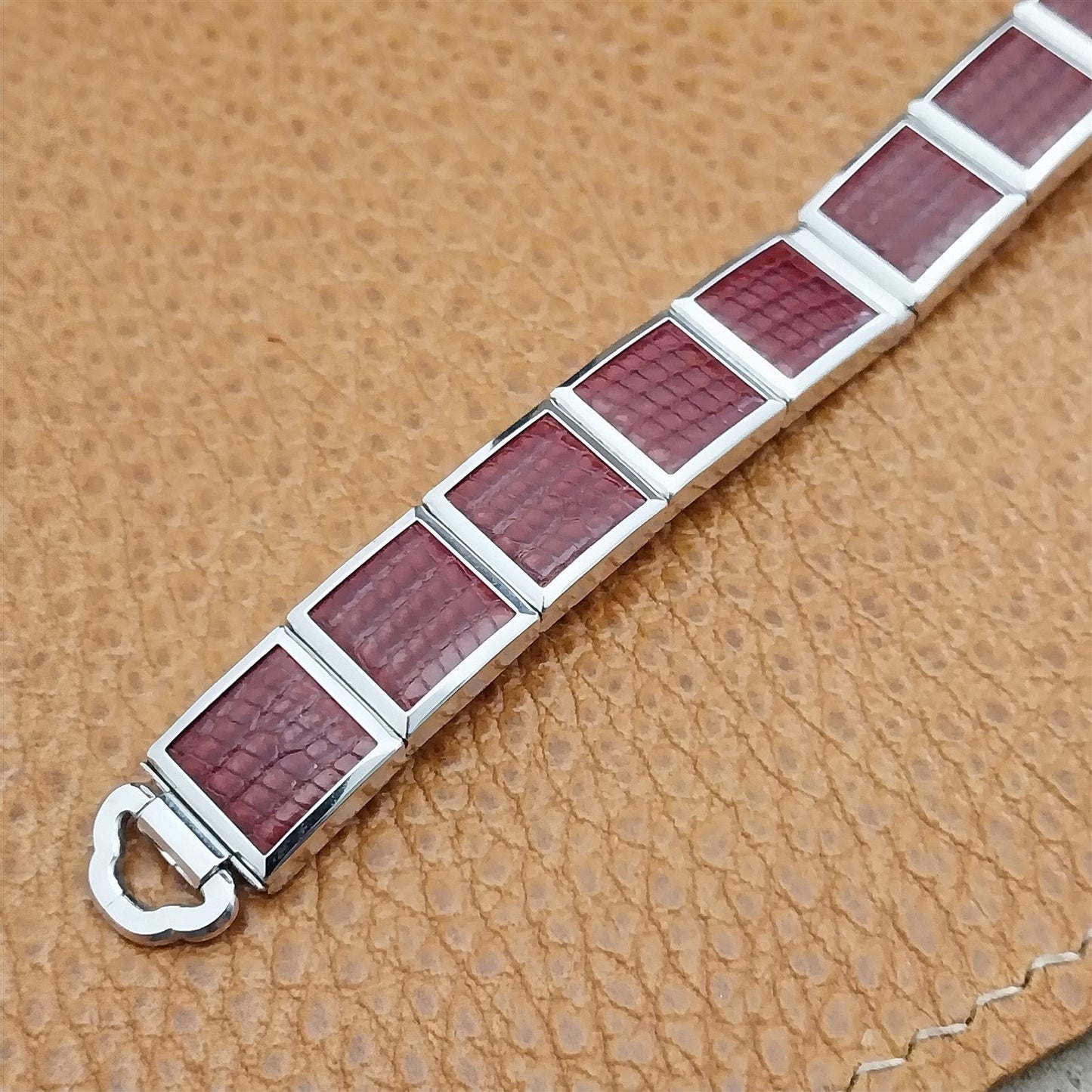 MCM White Gold-Filled & Red Speidel Lizard Links Unused Vintage Watch Band