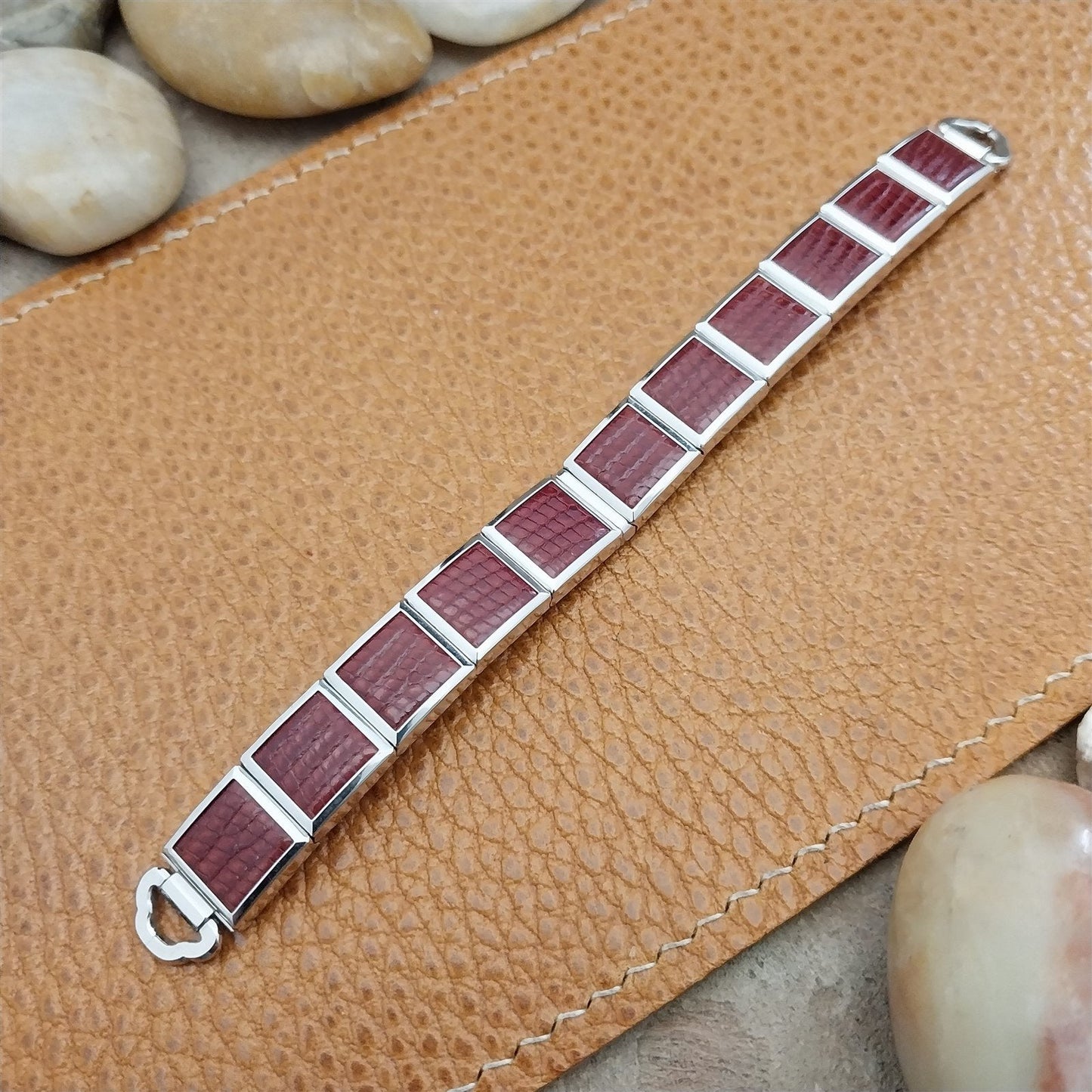 MCM White Gold-Filled & Red Speidel Lizard Links Unused Vintage Watch Band