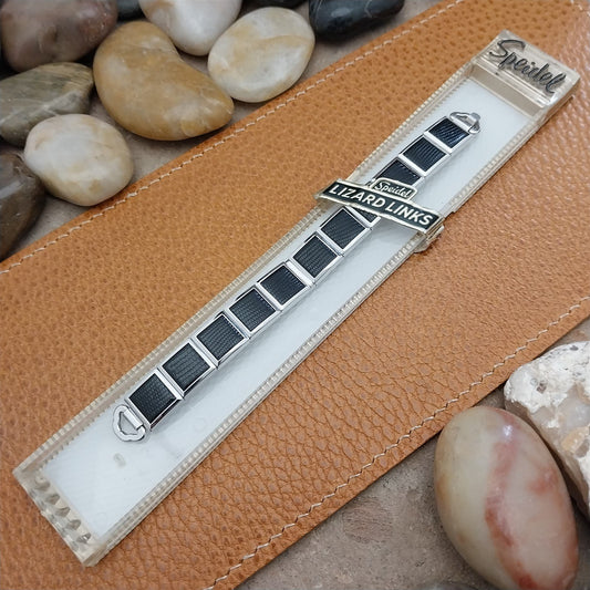 MCM White Gold-Filled & Black Speidel Lizard Links Unused Vintage Watch Band