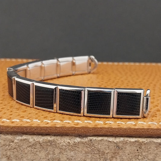 MCM White Gold-Filled & Black Speidel Lizard Links Unused Vintage Watch Band