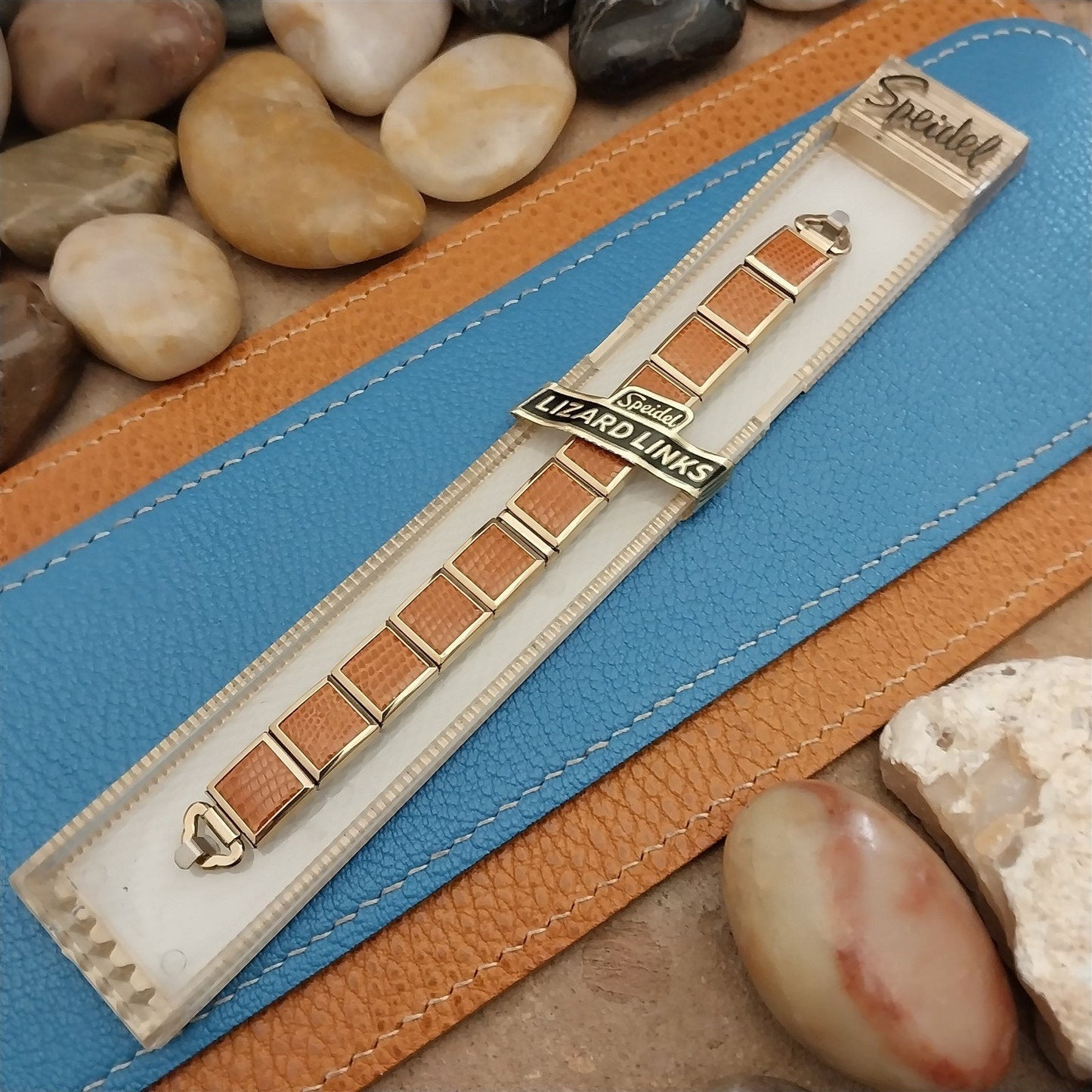 MCM Yellow Gold-Filled & Brown Speidel Lizard Links Unused Vintage Watch Band