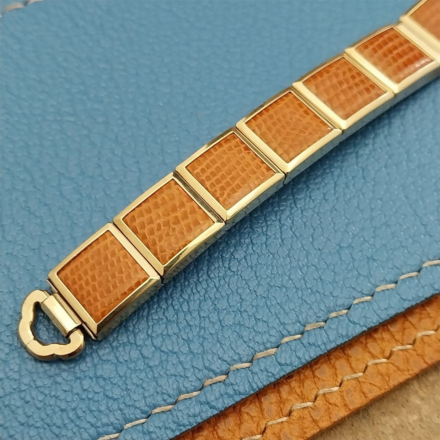 MCM Yellow Gold-Filled & Brown Speidel Lizard Links Unused Vintage Watch Band