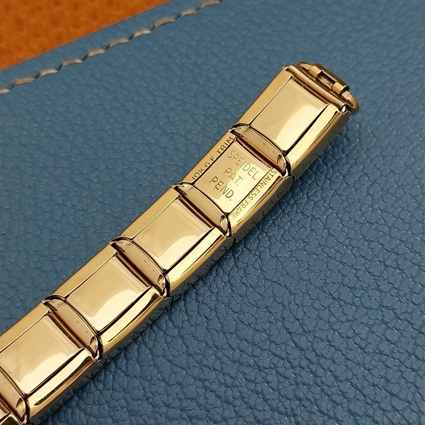 MCM Yellow Gold-Filled & Brown Speidel Lizard Links Unused Vintage Watch Band