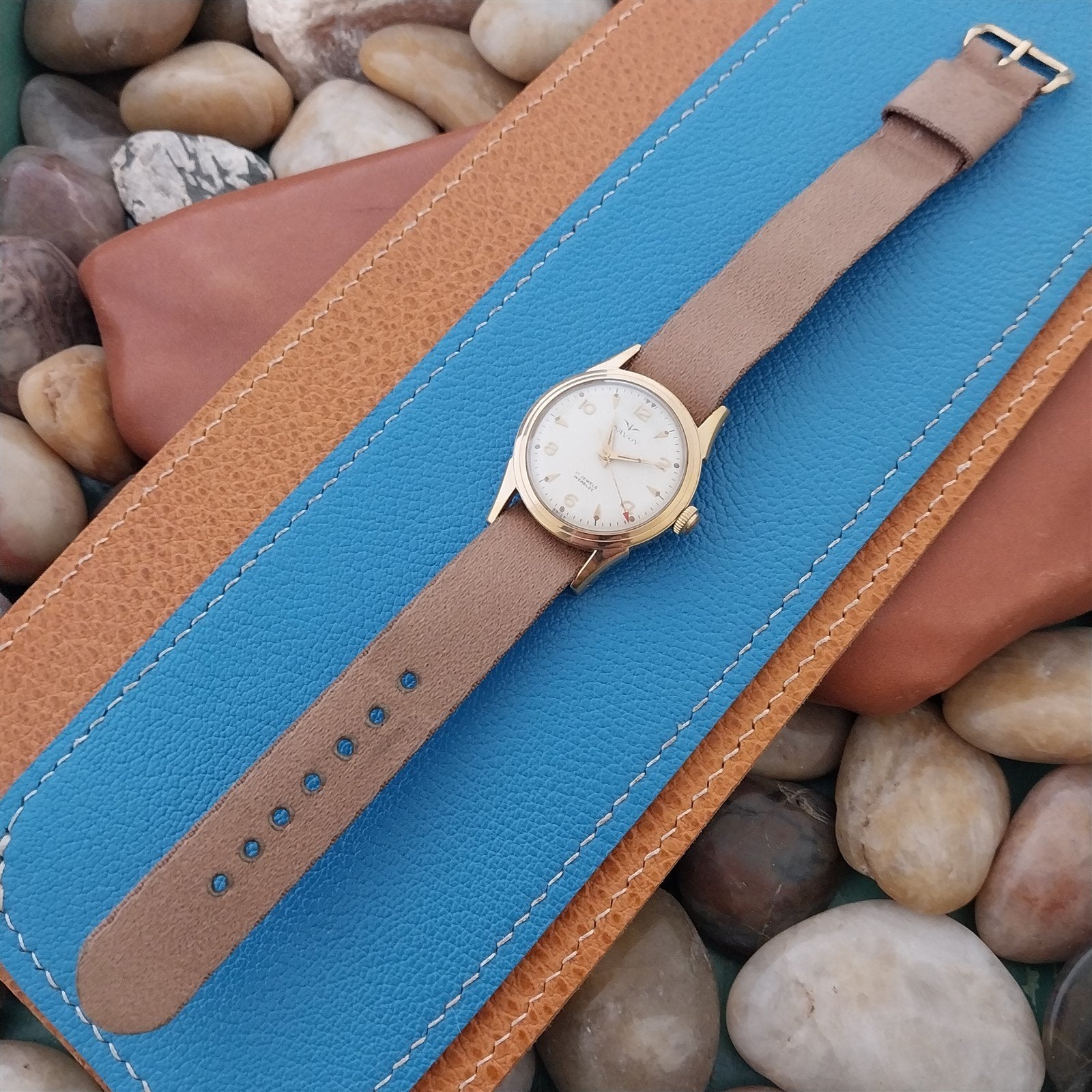 Vintage 1950s 5/8" Tan Faux Mohair Nylon Classic Single-Pass Unused Watch Band