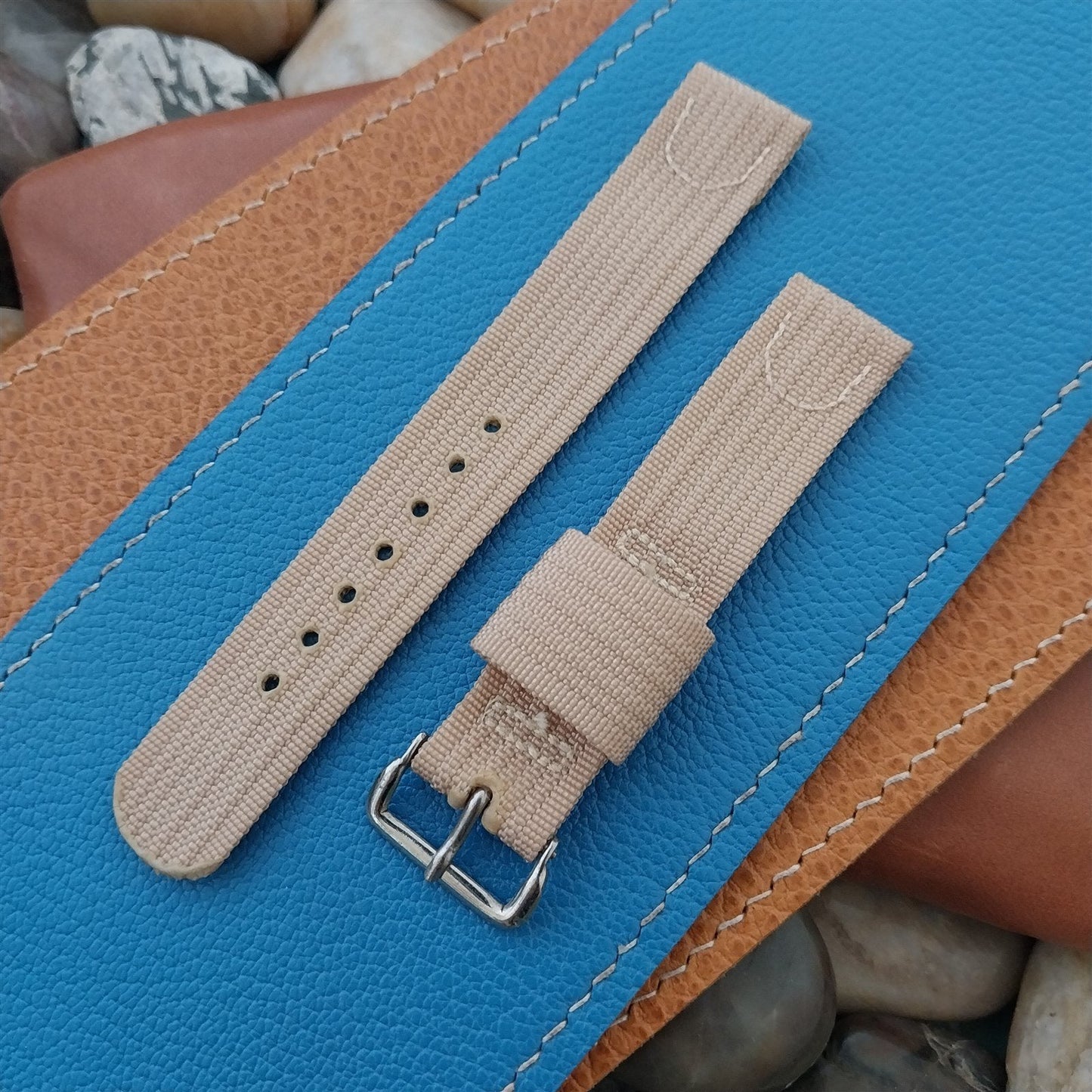 Vintage Tan 1940s 5/8" Ribbed Rayon Nylon Two Piece Classic Unused Watch Band