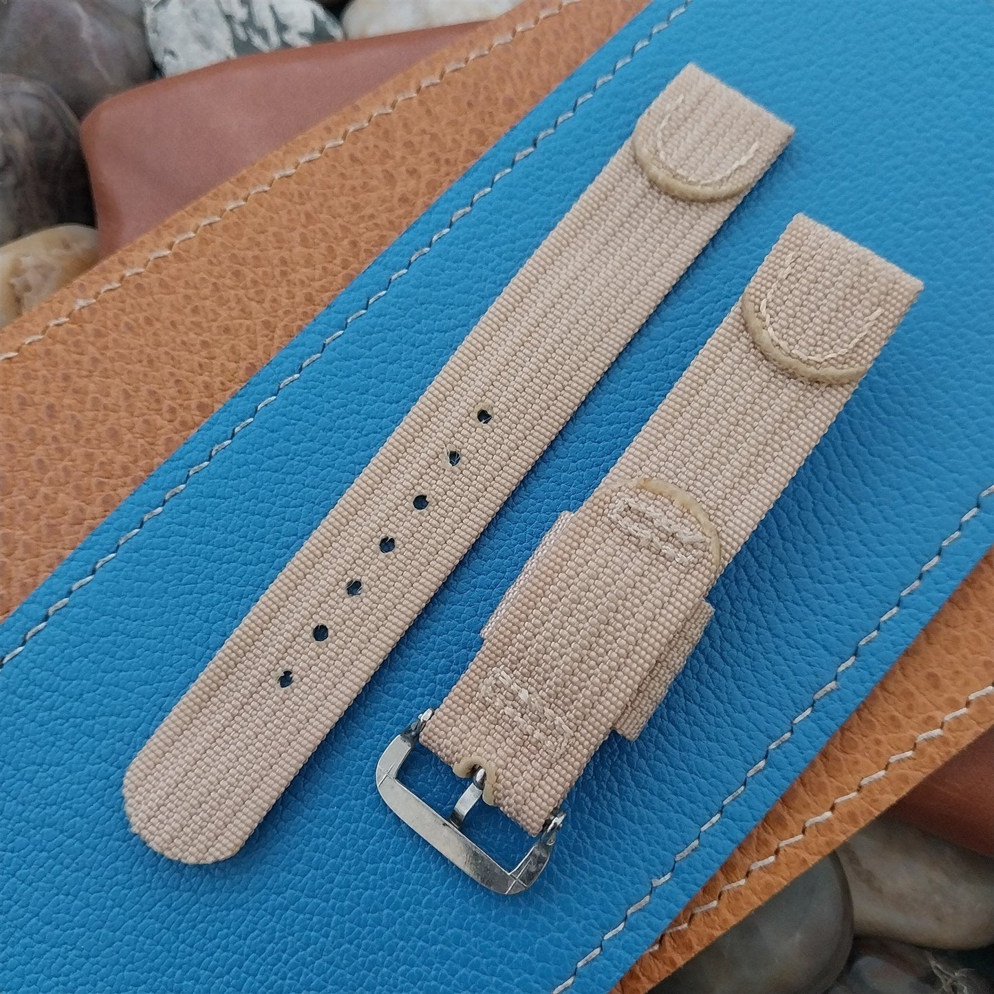 Vintage Tan 1940s 5/8" Ribbed Rayon Nylon Two Piece Classic Unused Watch Band