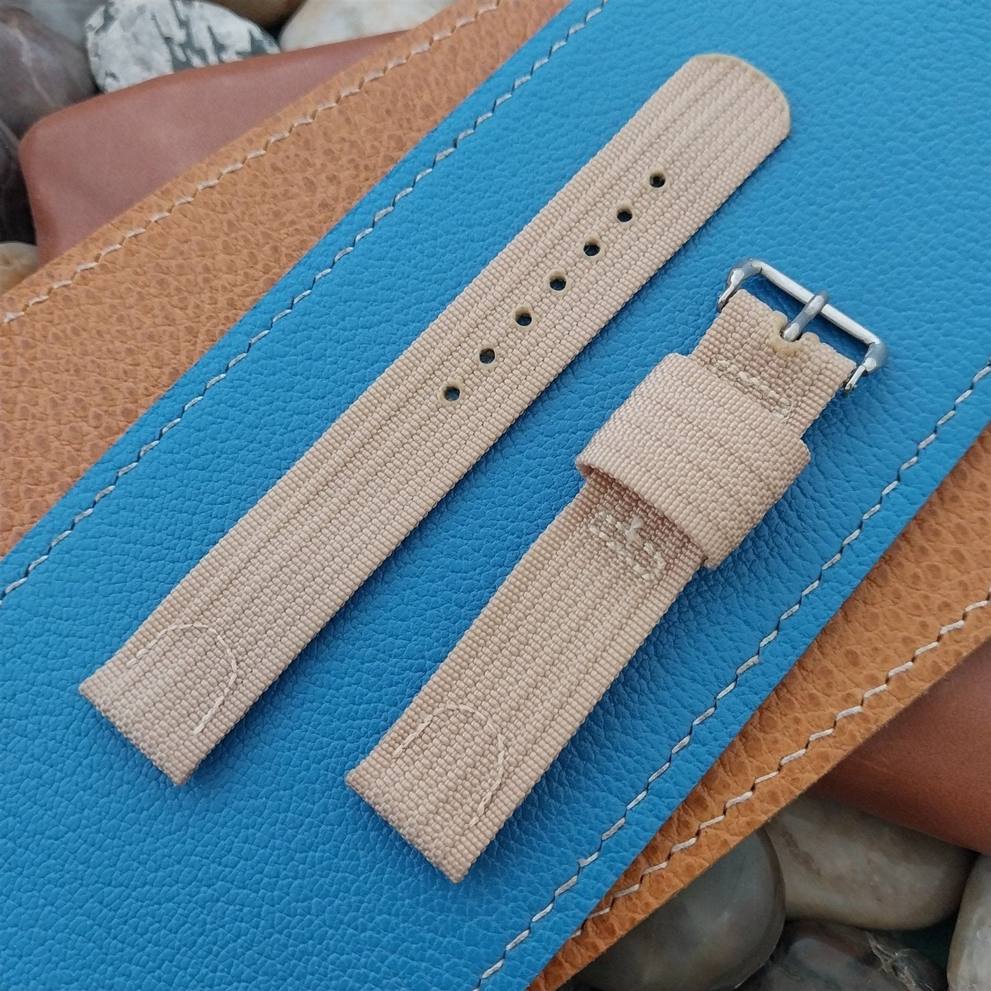 Vintage Tan 1940s 5/8" Ribbed Rayon Nylon Two Piece Classic Unused Watch Band