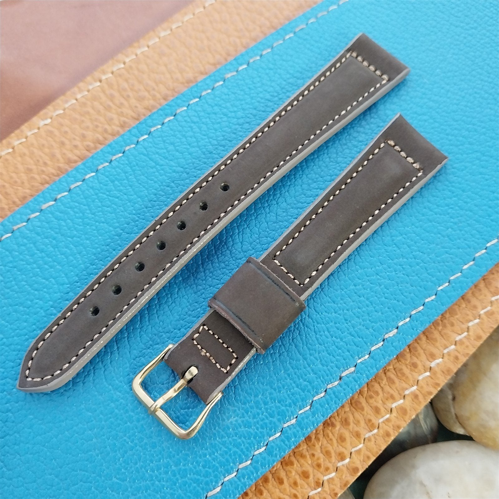 Vintage 5/8" Gruen Calf Lined Suede Tapered Unused nos Watch Band & Logo Buckle