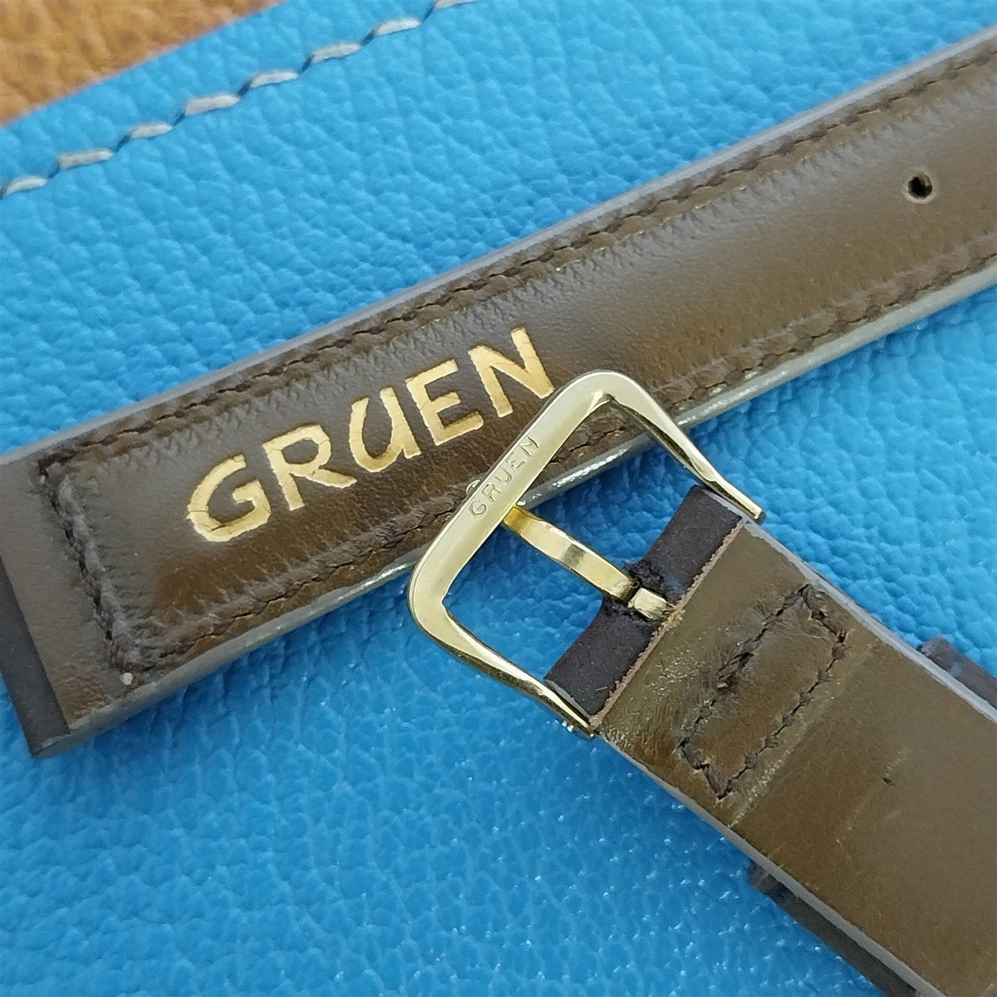 Vintage 5/8" Gruen Calf Lined Suede Tapered Unused nos Watch Band & Logo Buckle