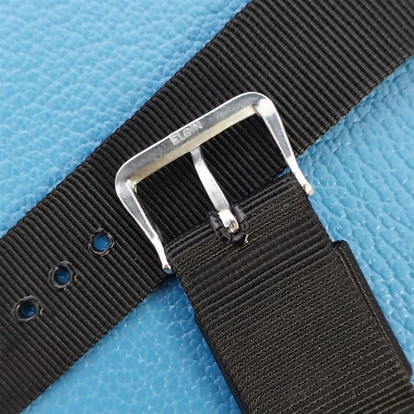 5/8" Black Nylon Tropical Unused 1950s Vintage Watch Band & Elgin Buckle