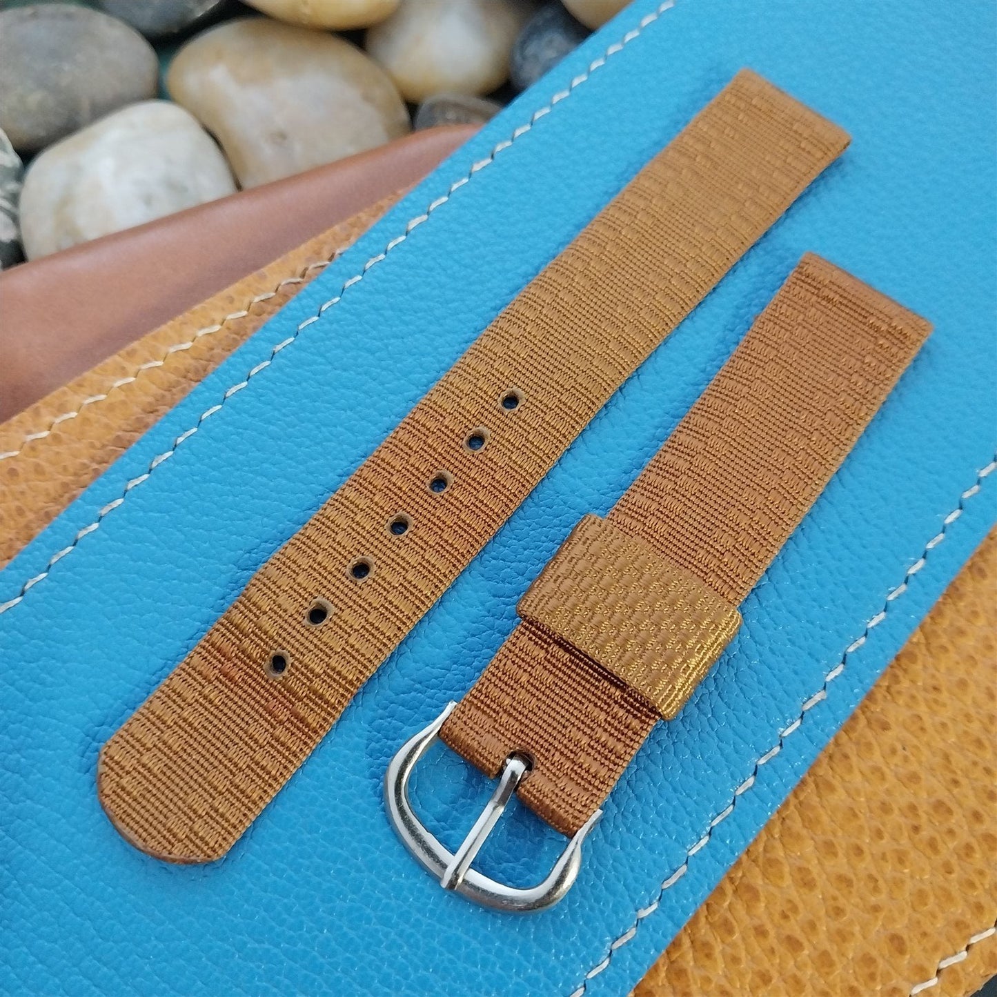 Vintage Tan 1940s 5/8" Ribbed Rayon Nylon Two Piece Classic Unused Watch Band