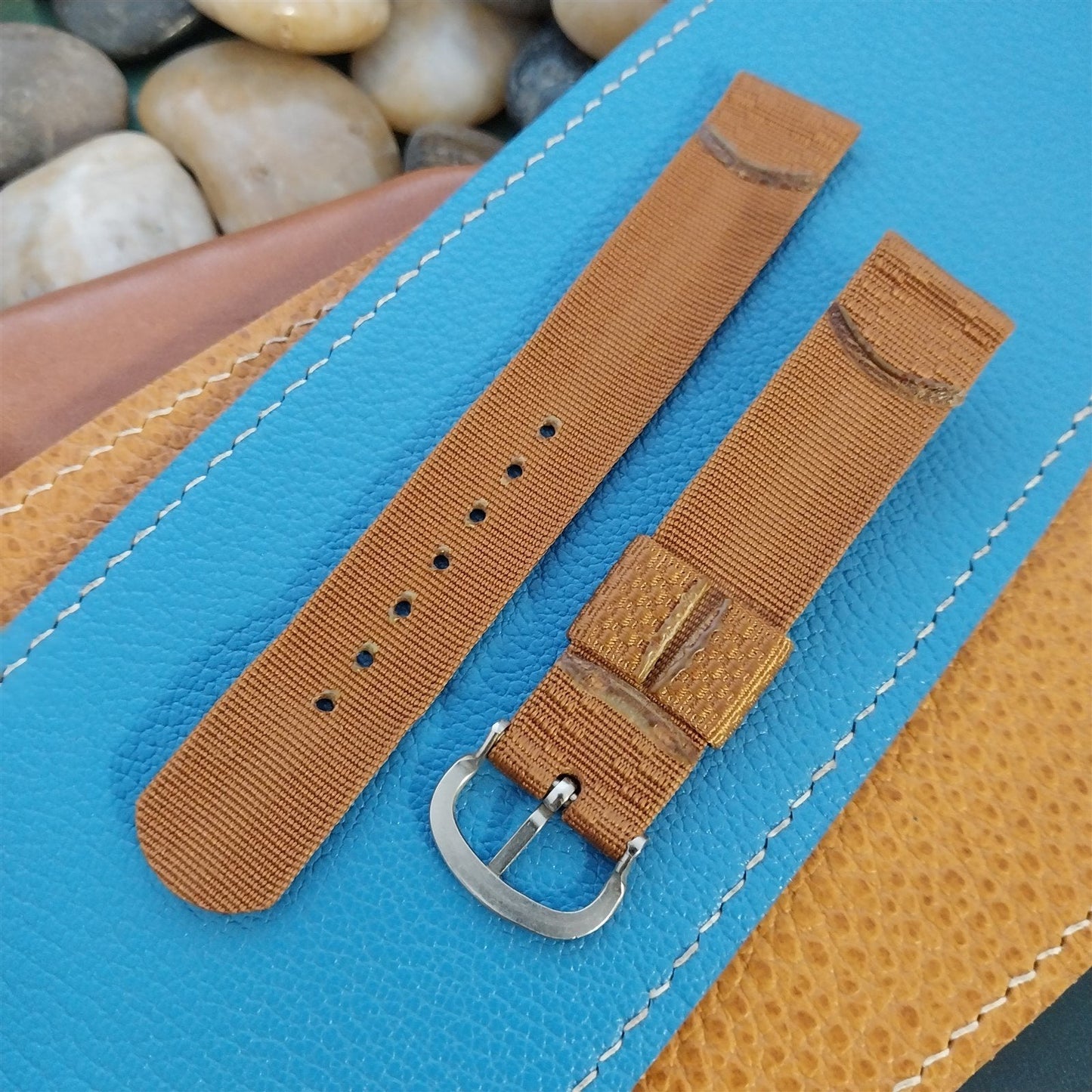 Vintage Tan 1940s 5/8" Ribbed Rayon Nylon Two Piece Classic Unused Watch Band