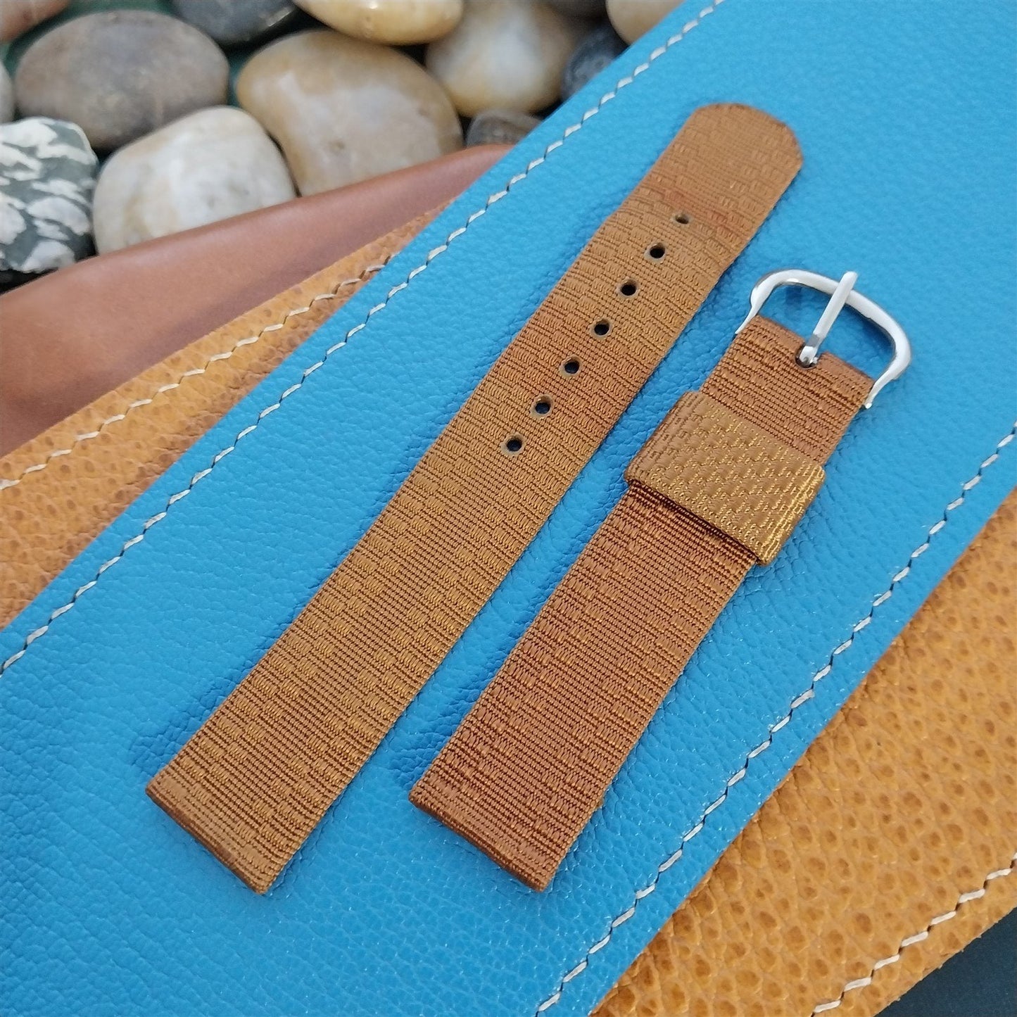 Vintage Tan 1940s 5/8" Ribbed Rayon Nylon Two Piece Classic Unused Watch Band