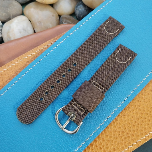 Vintage Brown 1940s 5/8" Ribbed Nylon Two Piece Classic NOS Unused Watch Strap