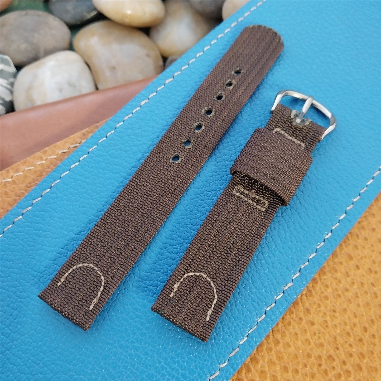 Vintage Brown 1940s 5/8" Ribbed Rayon Nylon Two Piece Classic Unused Watch Band