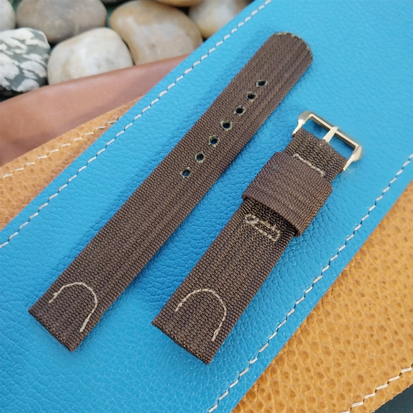 Vintage Brown 1940s 5/8" Ribbed Rayon Nylon Two Piece Classic Unused Watch Band