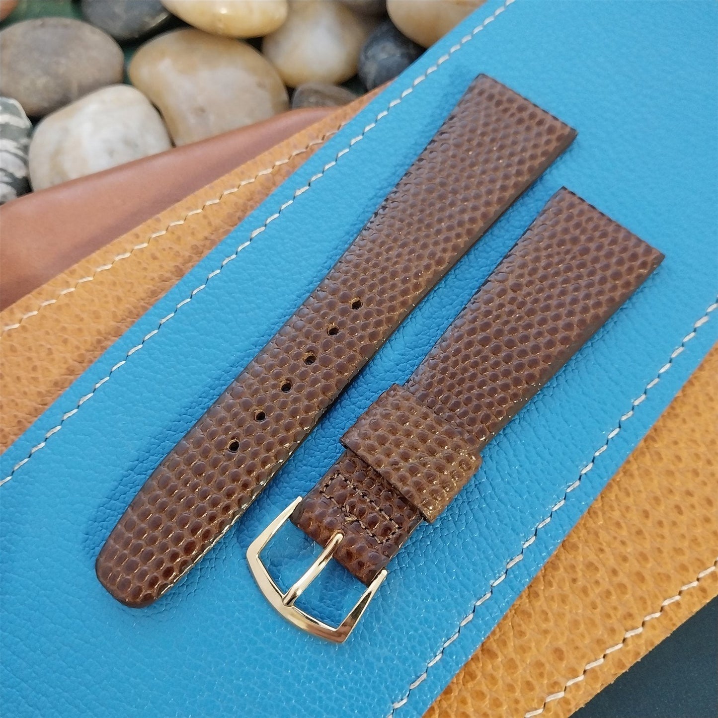 Vintage 22mm Brown Lizard-Grain Leather Classic Tapered 22/16 Unused Watch Band