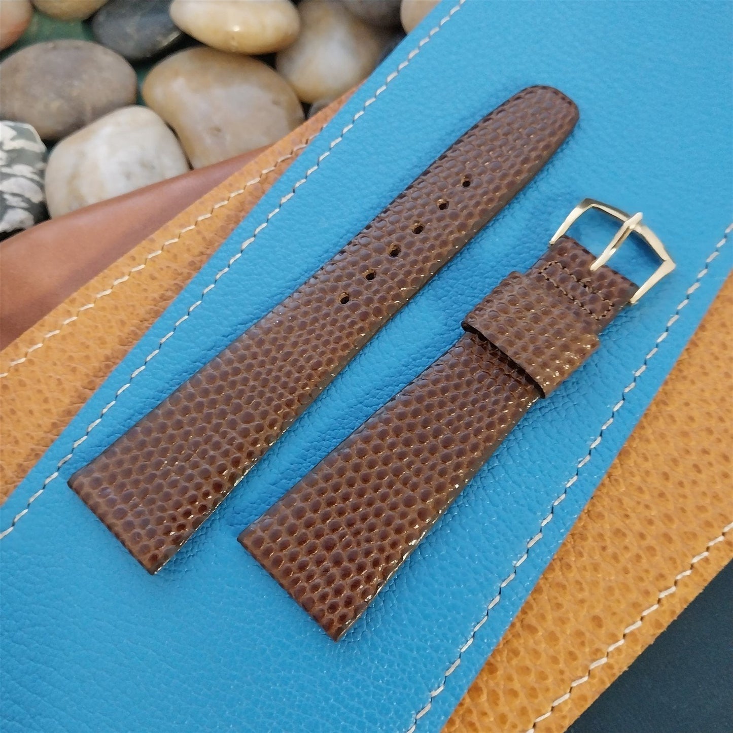 Vintage 22mm Brown Lizard-Grain Leather Classic Tapered 22/16 Unused Watch Band