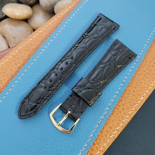 Vintage 22mm Black Lizard-Grain Leather Classic Tapered 22/16 Unused Watch Band