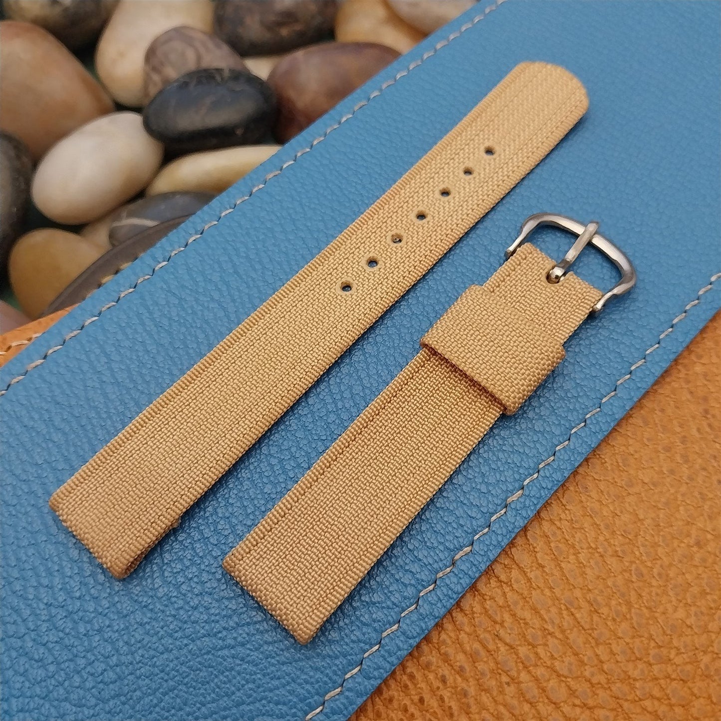 Vintage Tan 1940s 16mm Ribbed Rayon Nylon Two Piece Classic Unused Watch Band