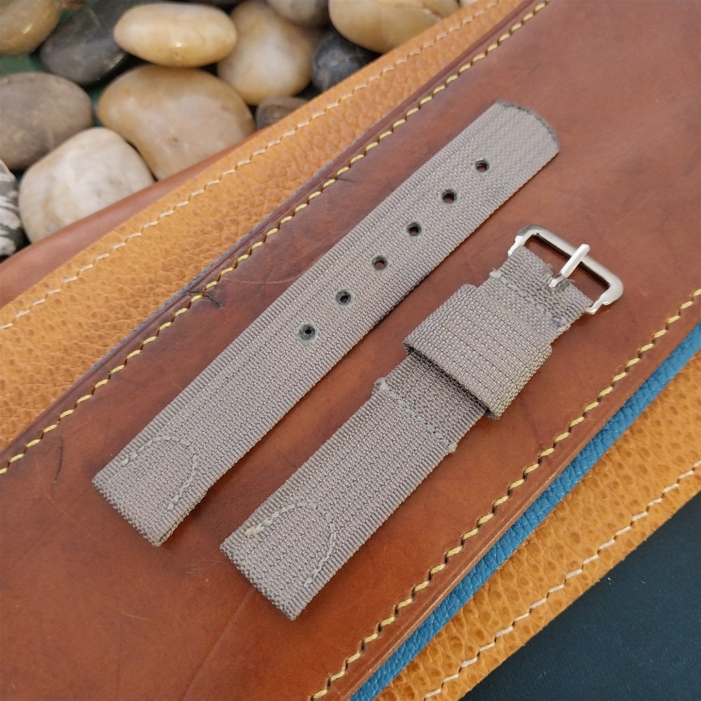 Vintage Gray 1940s 16mm Ribbed Rayon Nylon Two Piece Classic Unused Watch Band