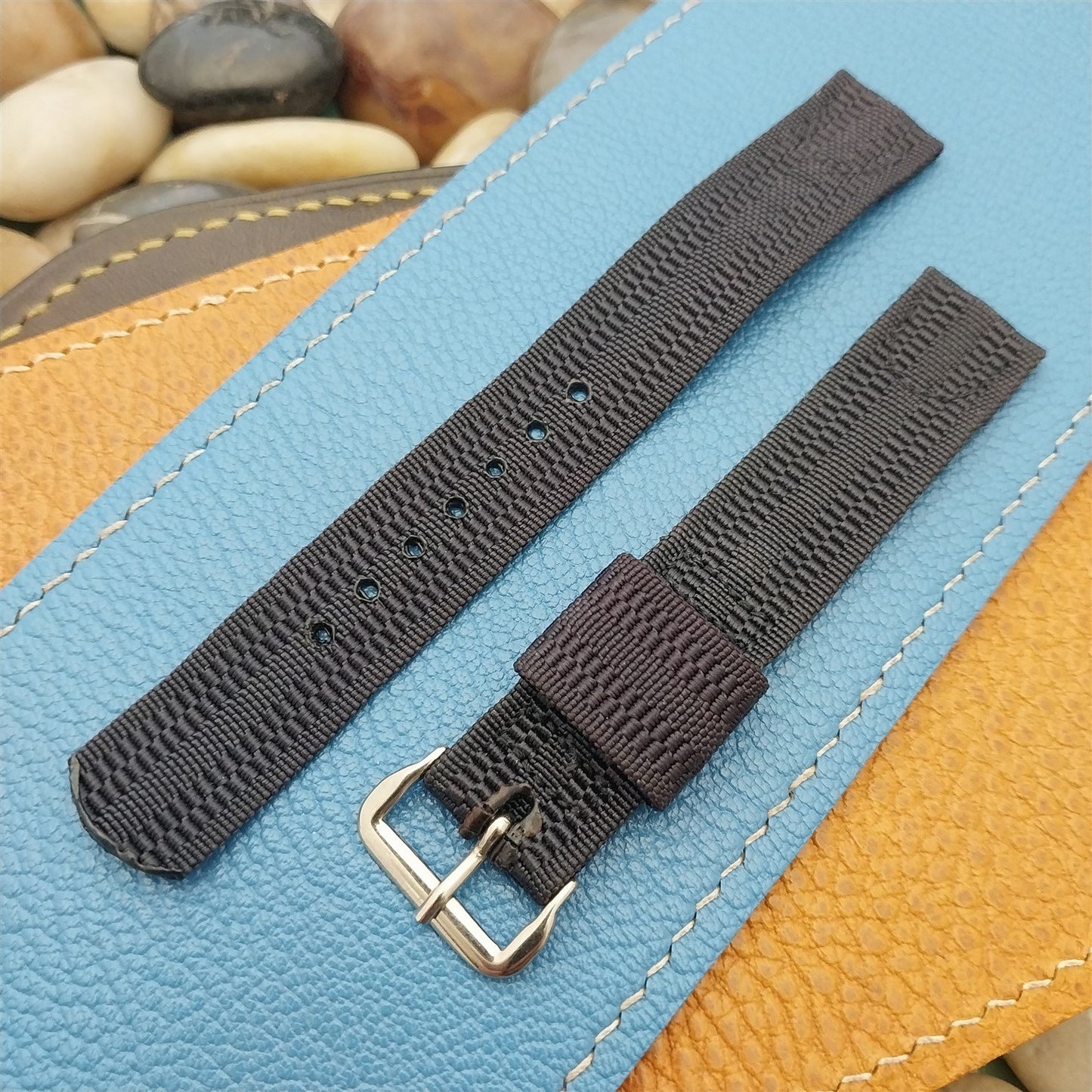 Vintage Classic 1940s 16mm Ribbed Blue Nylon Two Piece NOS Unused Watch Strap
